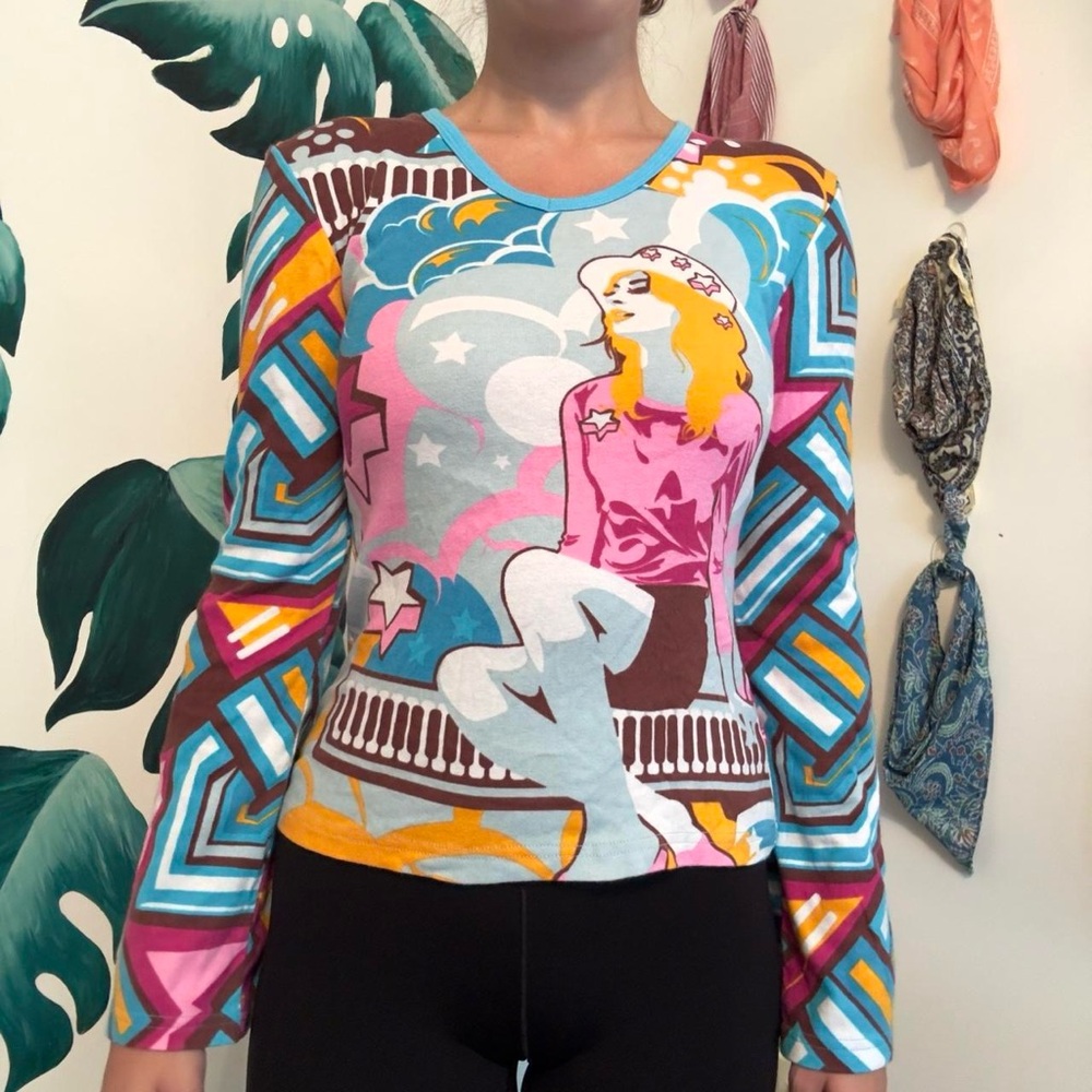 Custo Barcelona Multicolor Graphic Long Sleeve Top